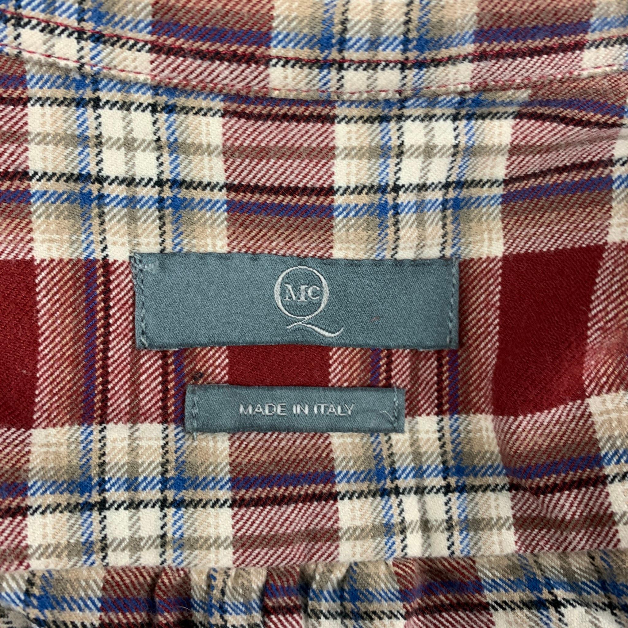 MCQ by ALEXANDER MCQUEEN Size S Burgundy White Plaid Short Sleeve Shirt In Good Condition In San Francisco, CA