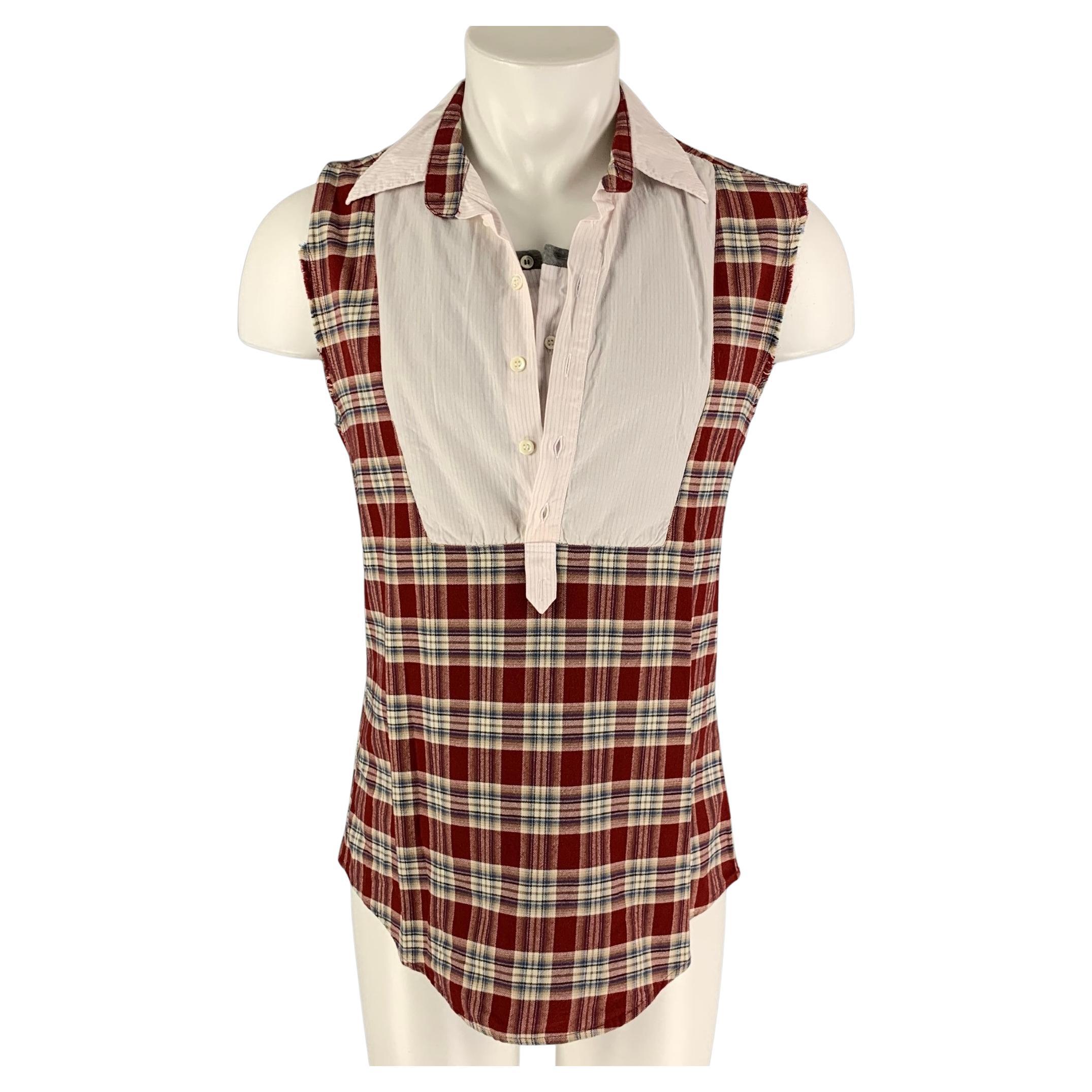 MCQ by ALEXANDER MCQUEEN Size S Burgundy White Plaid Short Sleeve Shirt