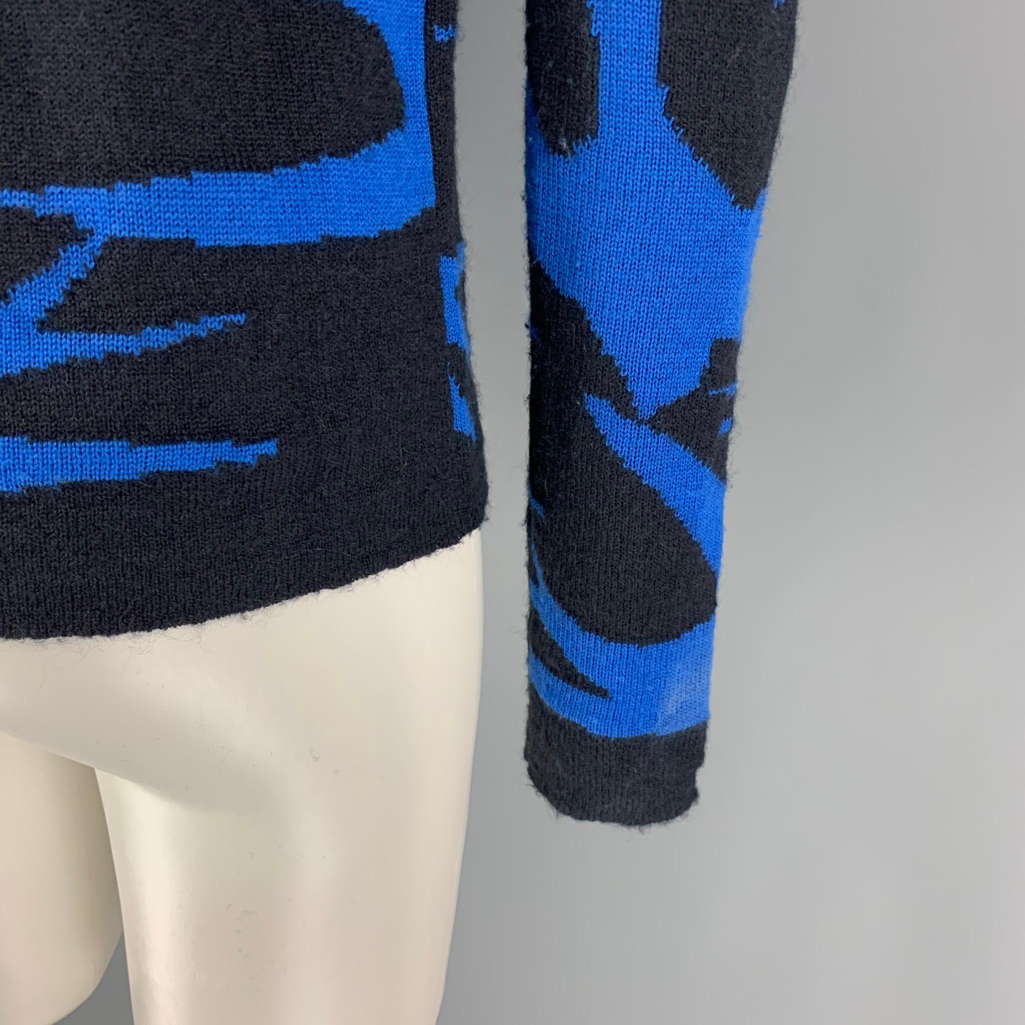 Men's MCQ by ALEXANDER MCQUEEN Size XS Black Royal Blue Knitted Wool Blend Pullover