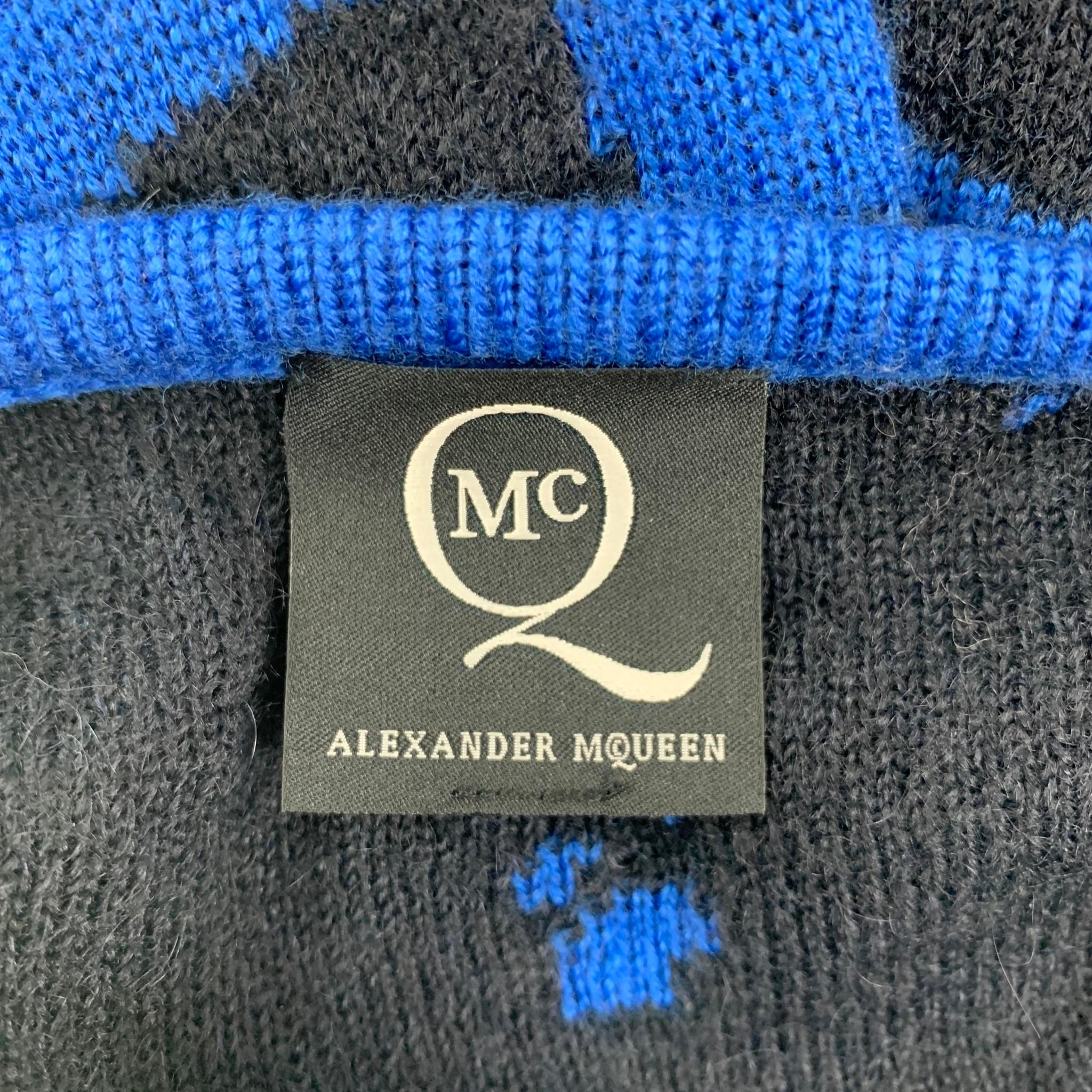 MCQ by ALEXANDER MCQUEEN Size XS Black Royal Blue Knitted Wool Blend Pullover 3