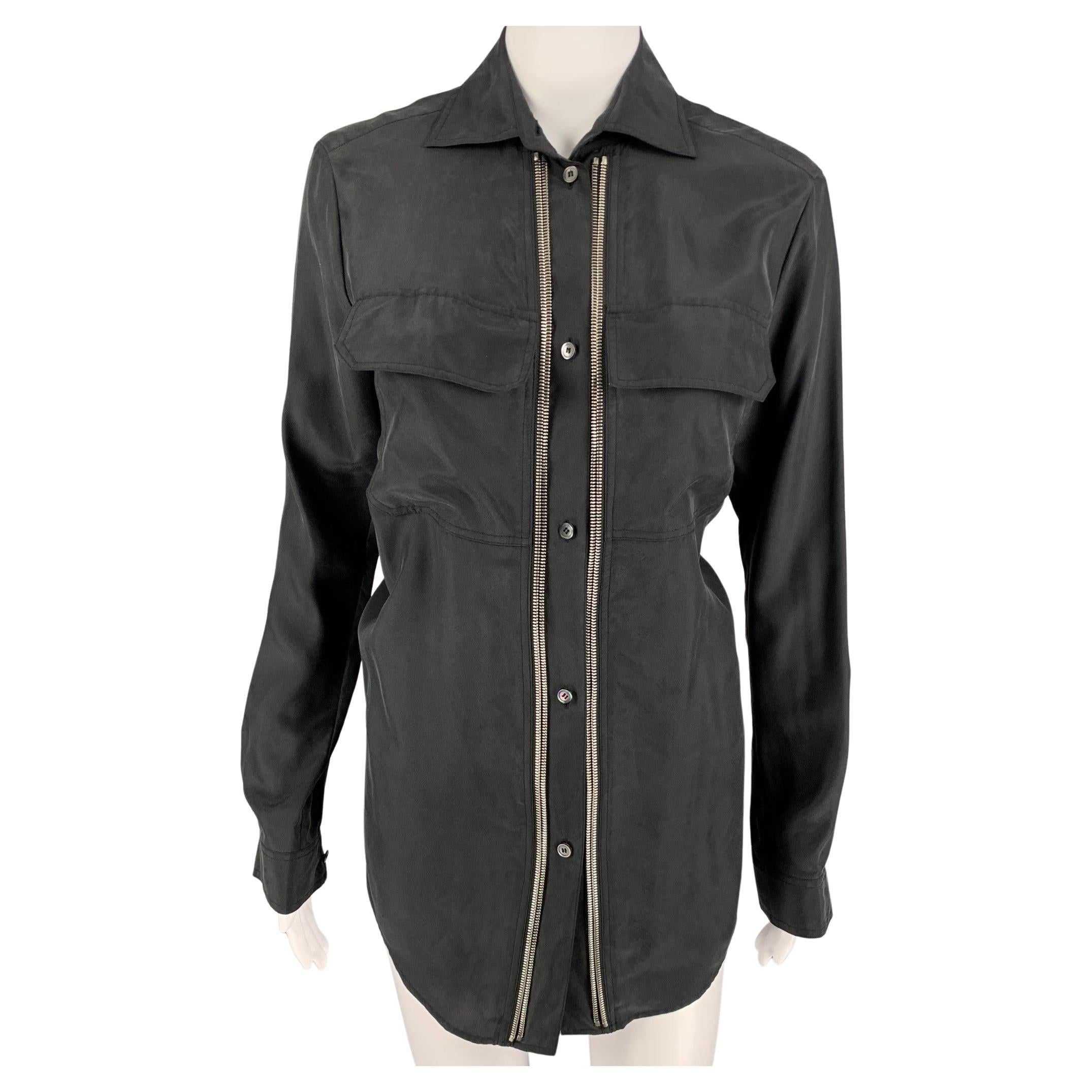 MCQ by ALEXANDER MCQUEEN Size XS Black Silk Patch Pockets Shirt