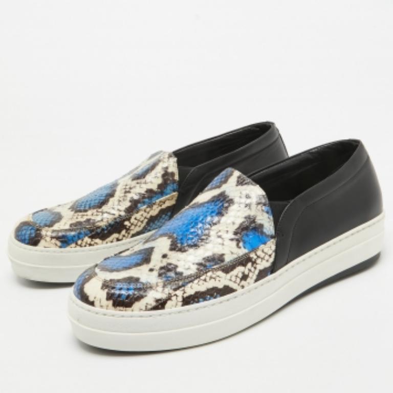 McQ by Alexander McQueen Tricolor Python Leather Slip On Sneakers Size 41 For Sale 3