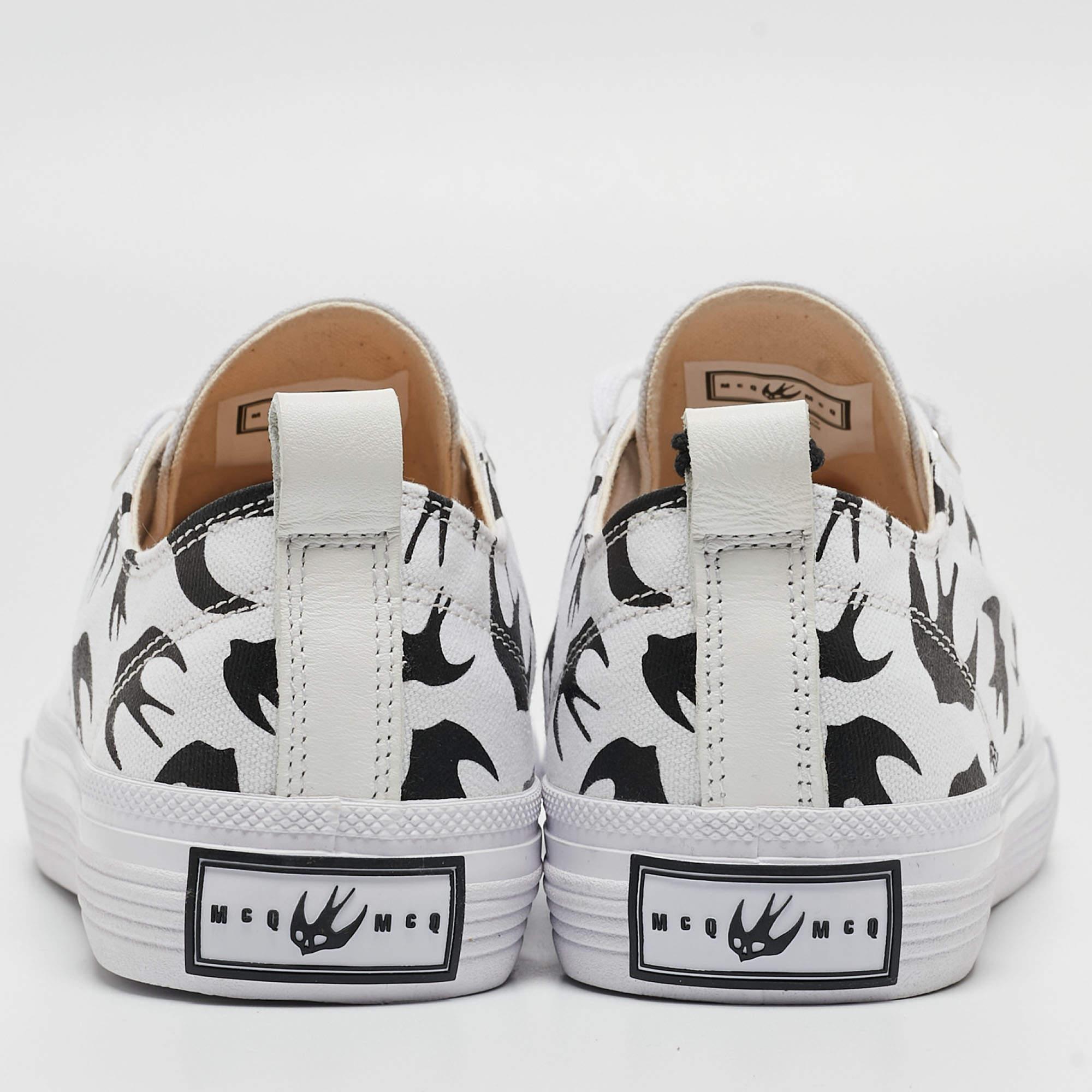 McQ by Alexander McQueen White/Black Canvas Shallow Swarm Sneakers Size 40 4