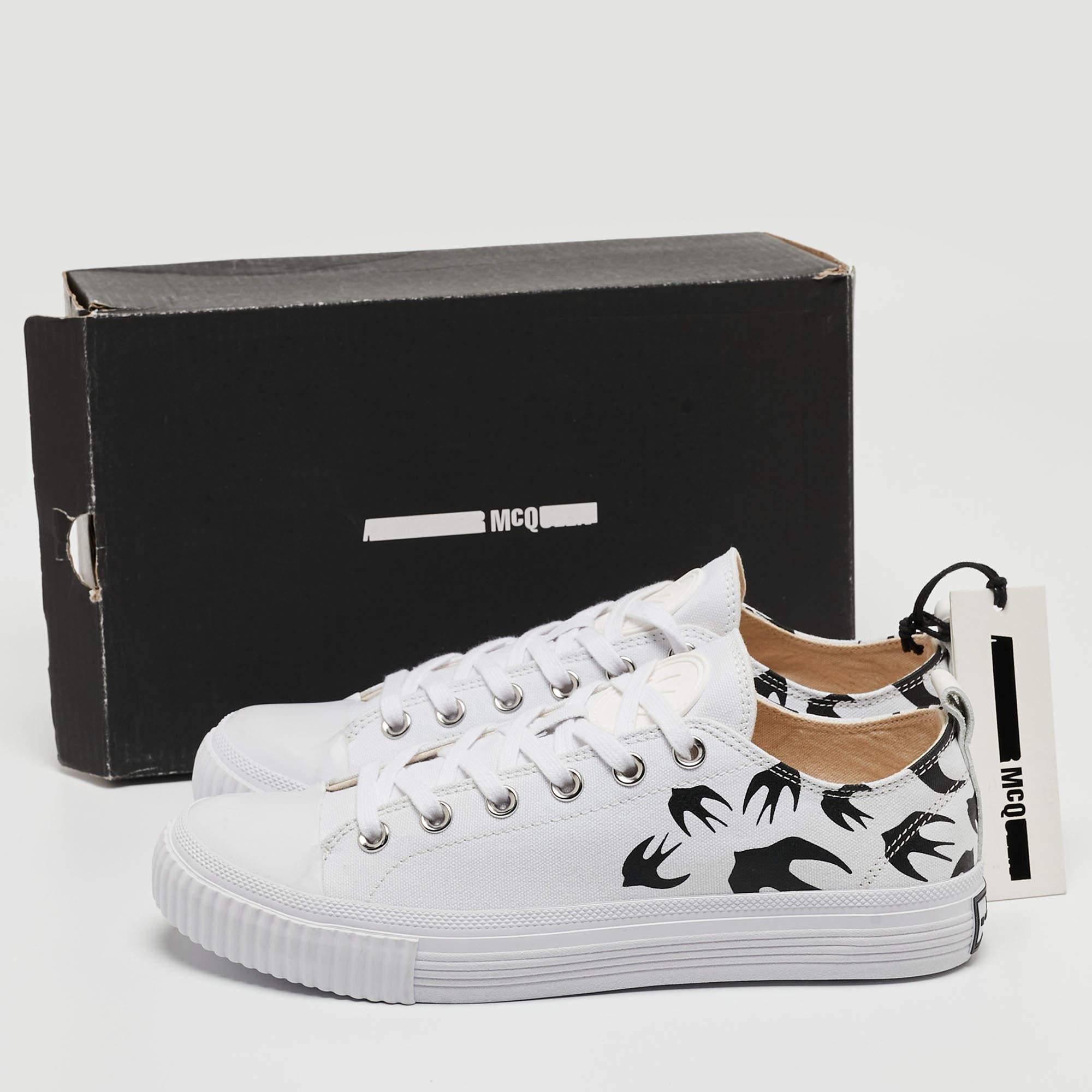 McQ by Alexander McQueen White/Black Canvas Shallow Swarm Sneakers Size 40 5