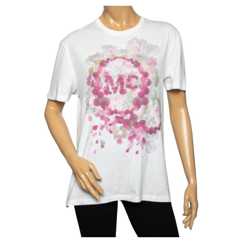 McQ by Alexander McQueen White Cotton Floral Print Top M For Sale