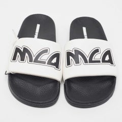 McQ by Alexander McQueen White Faux Leather Logo Pool Slides Size 40