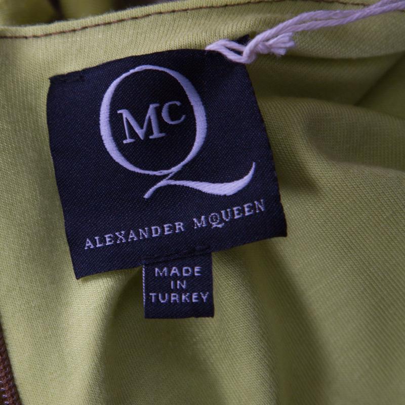 McQ by Alexander McQueen Yellow & Brown Digital Print Jersey & Silk Dress XL In New Condition In Dubai, Al Qouz 2