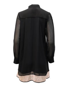 McQ by McQueen Contrast Lace Trim Flared Dress Shirt in Black Silk