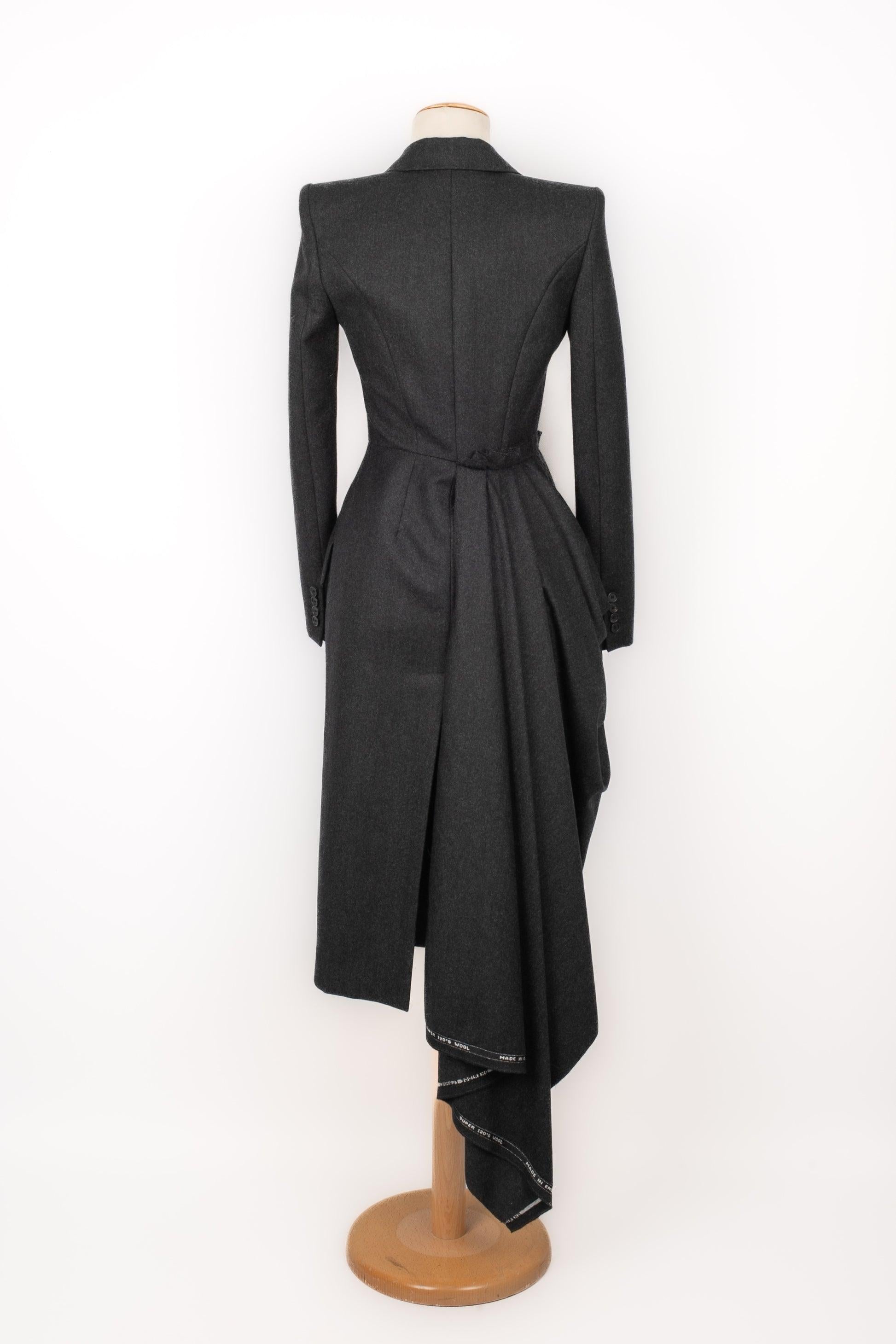 Black McQueen Blended Wool Asymmetrical Coat, 2019