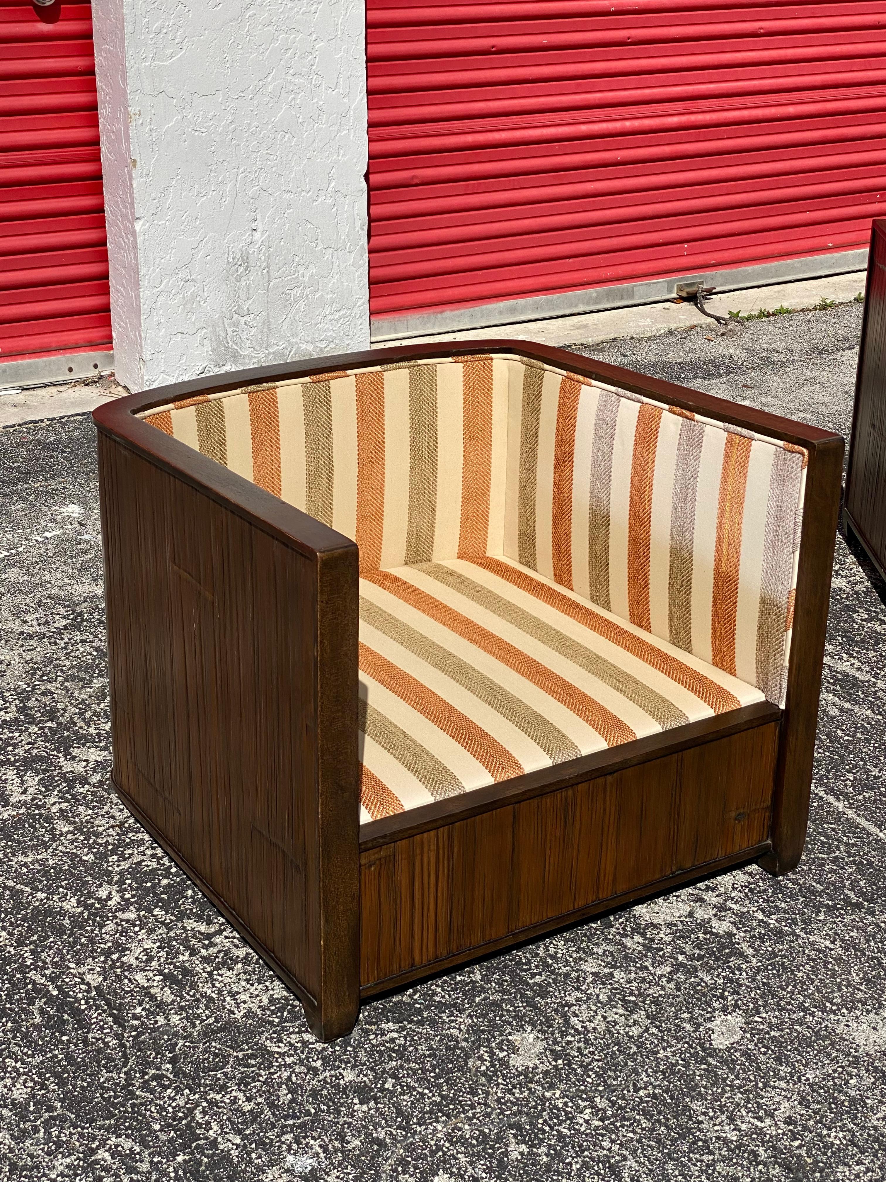 1990s Mcguire Art Deco Style Wood Case Club Chairs, Set of 2 For Sale 2