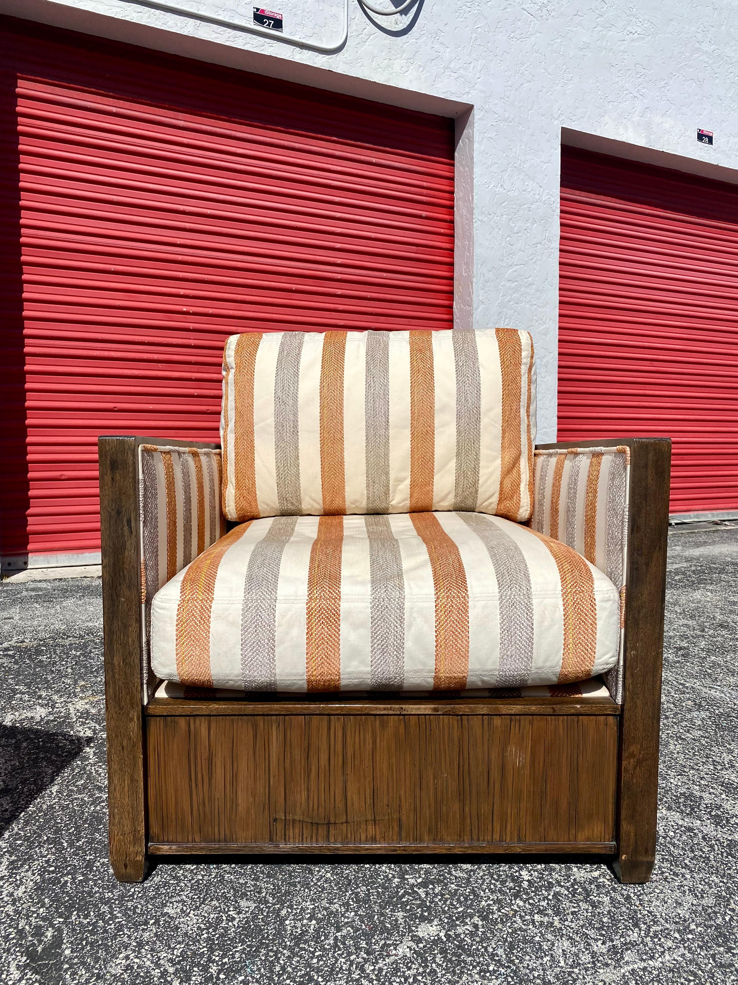 1990s Mcguire Art Deco Style Wood Case Club Chairs, Set of 2 In Excellent Condition For Sale In Fort Lauderdale, FL