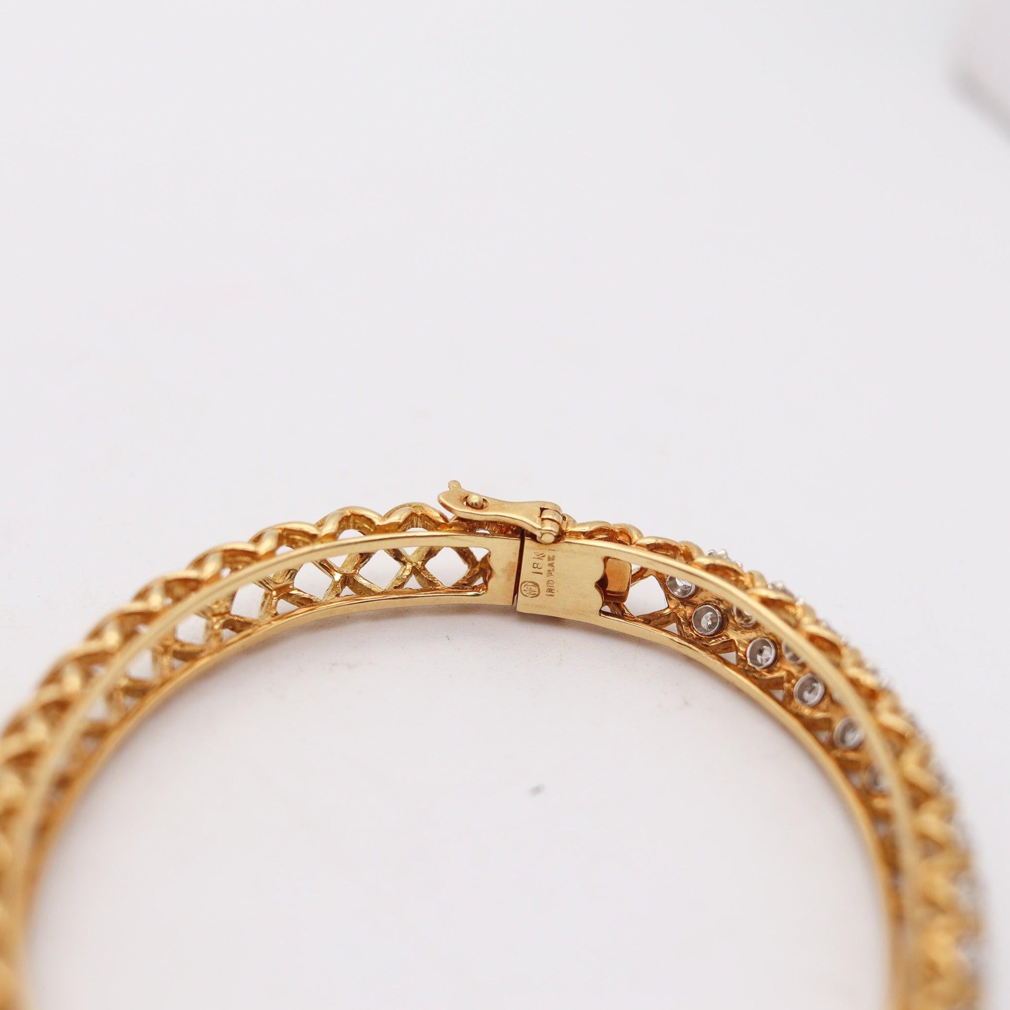 Brilliant Cut McTEIGUE 1970 Bangle Bracelet In 18Kt Gold & Platinum With 2.30 Ctw VS Diamonds For Sale