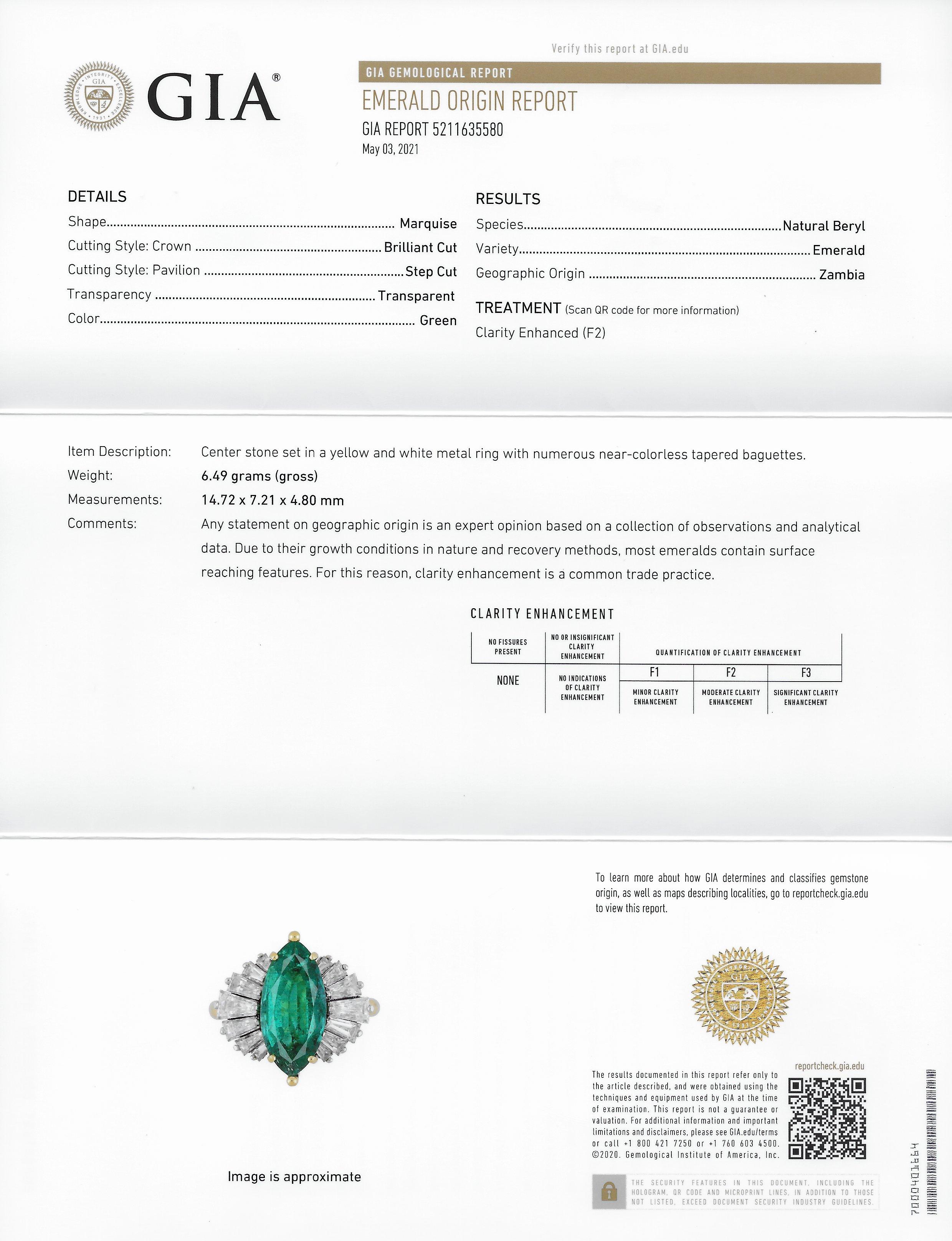McTeigue 4.85 Carats Emerald Diamond 18 Karat Gold Platinum Ring GIA 5