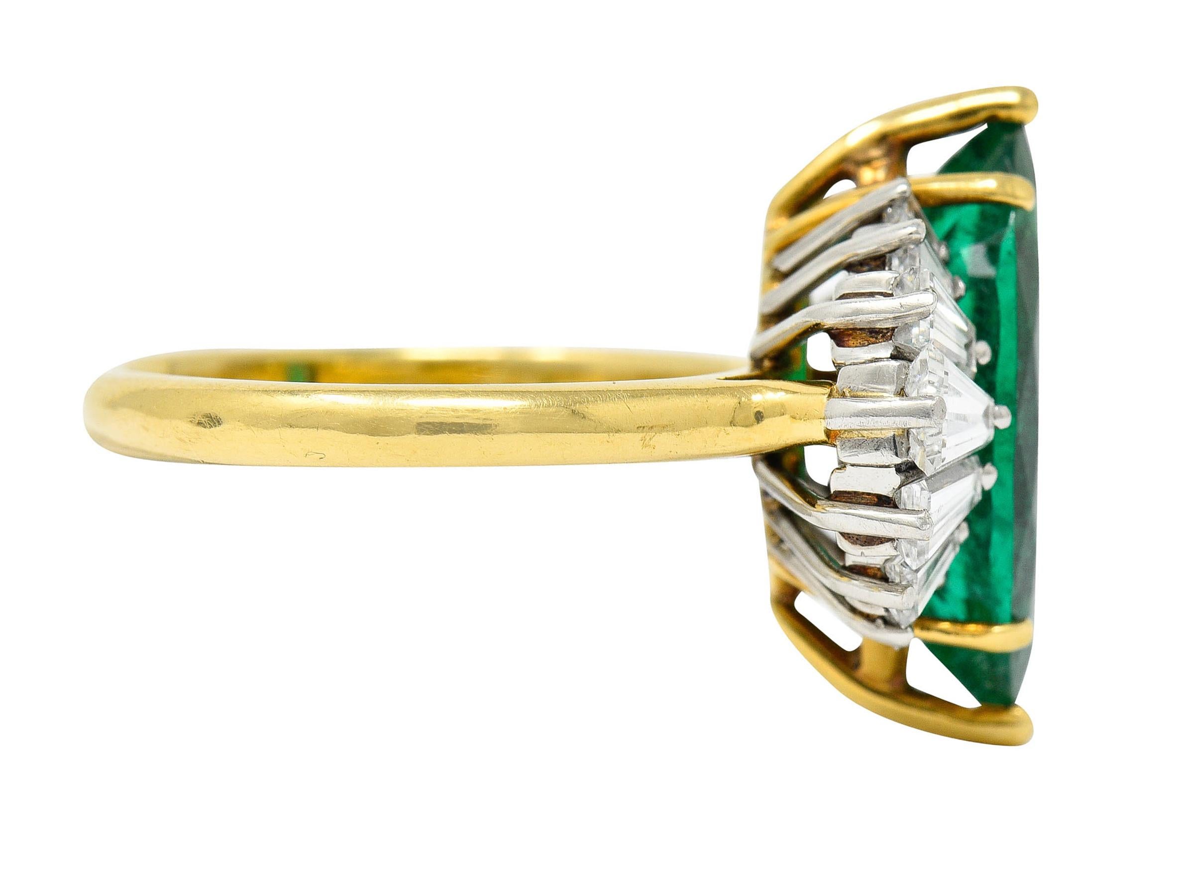 Retro McTeigue 4.85 Carats Emerald Diamond 18 Karat Gold Platinum Ring GIA