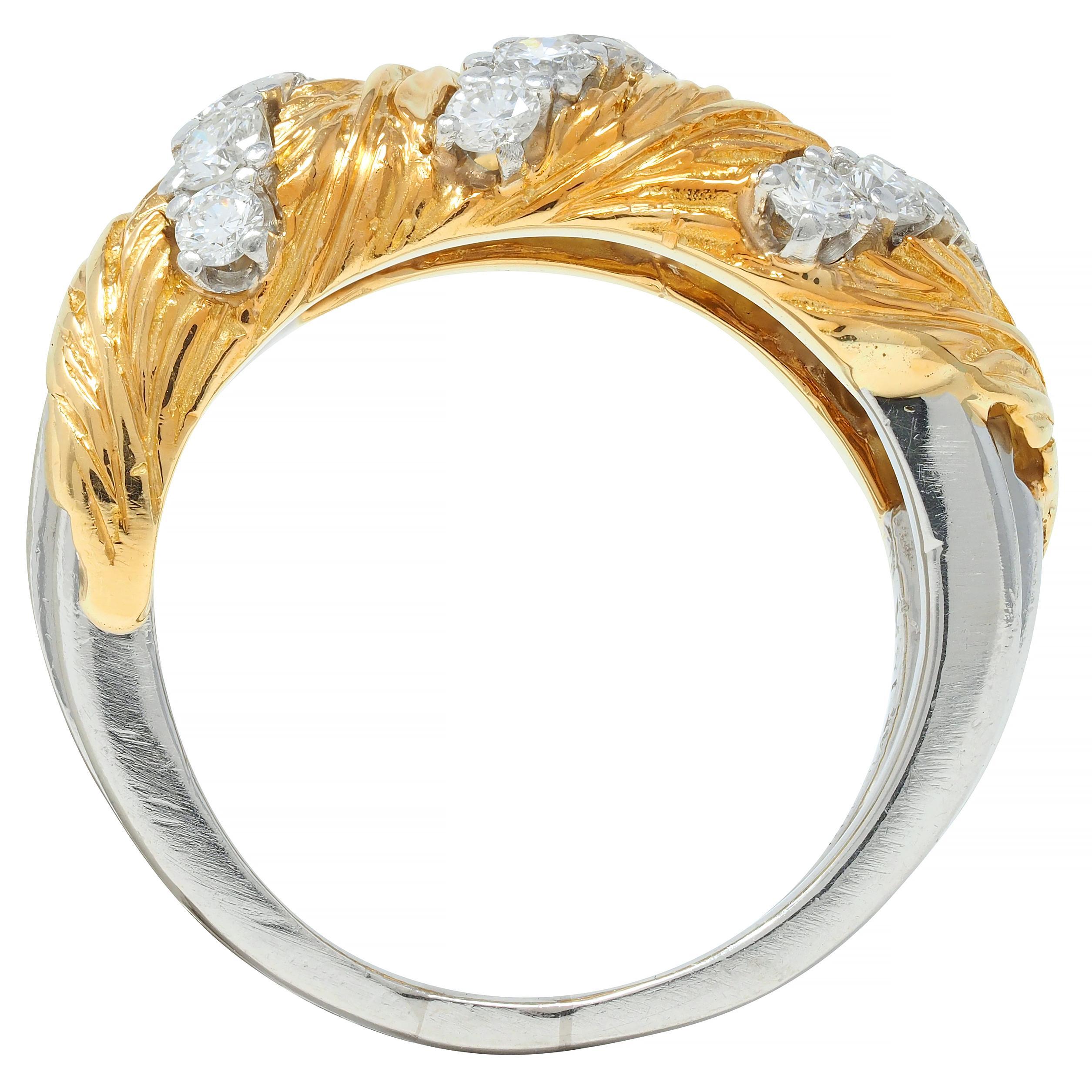 McTeigue & Co. 1950's Diamond Platinum 18 Karat Gold Vintage Feather Band Ring 5