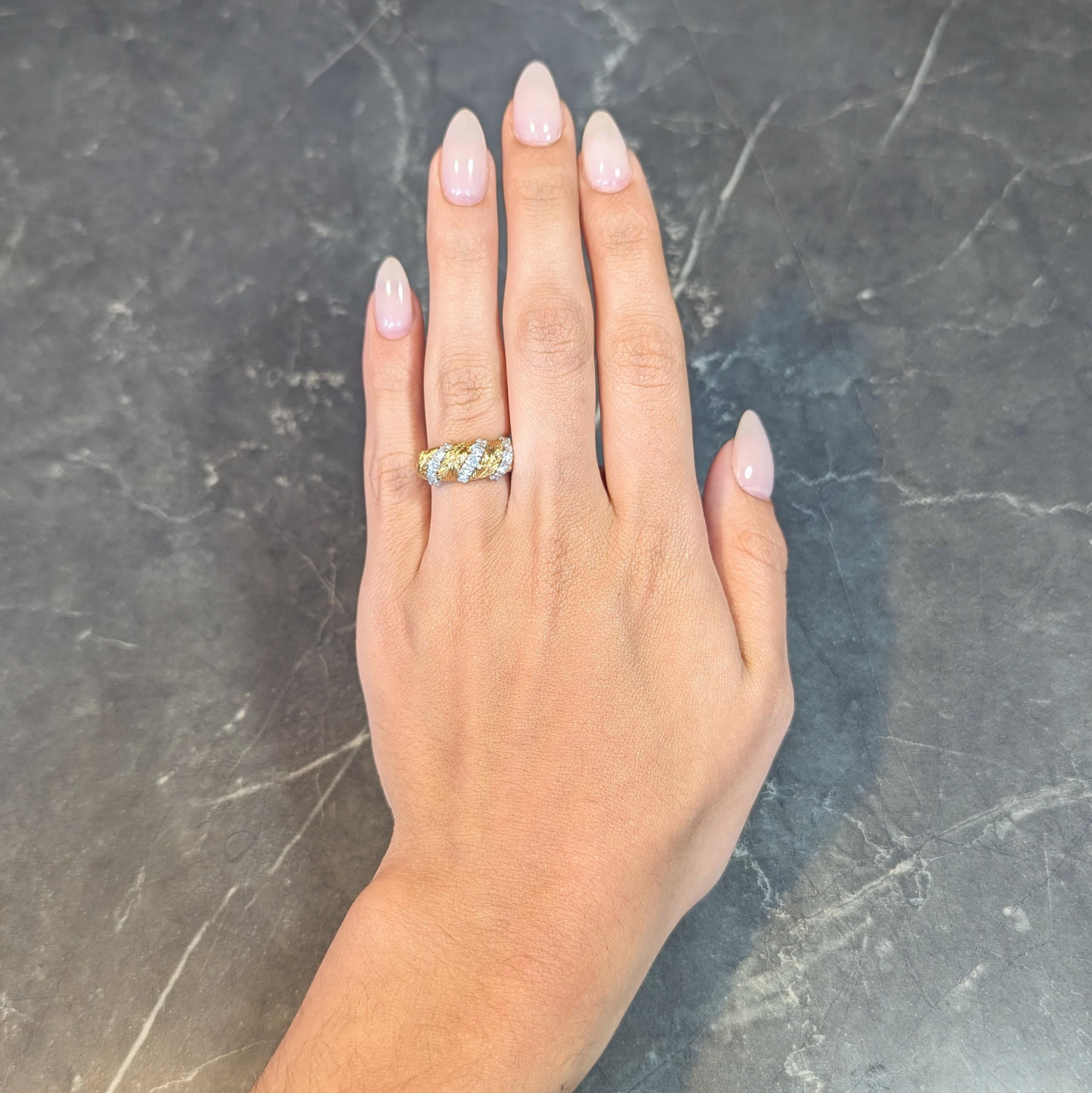 Brilliant Cut McTeigue & Co. 1950's Diamond Platinum 18 Karat Gold Vintage Feather Band Ring