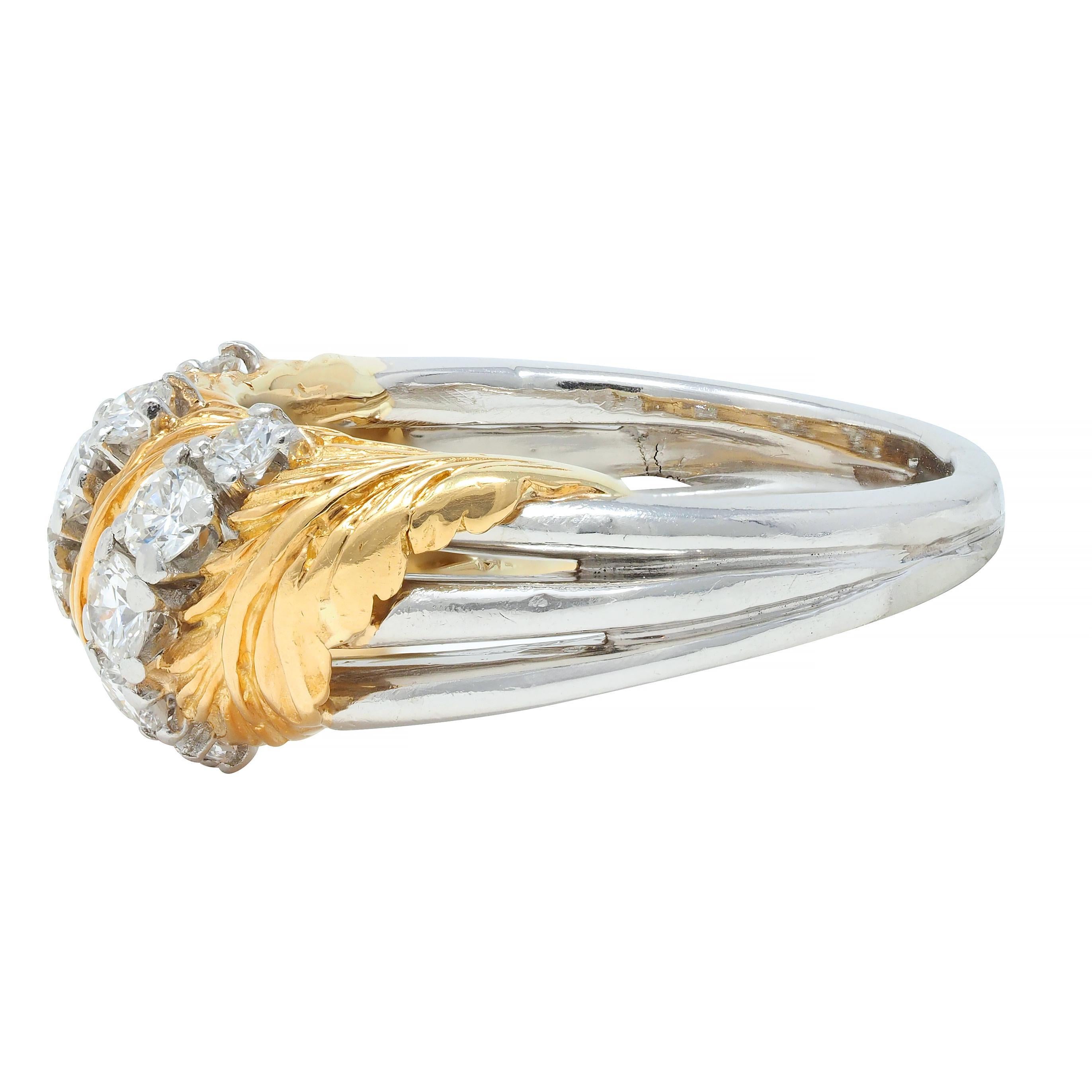 McTeigue & Co. 1950's Diamond Platinum 18 Karat Gold Vintage Feather Band Ring 1