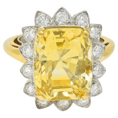 McTeigue & Co. Mid-Century 17,73 CTW Diamantring mit gelbem, unbehandeltem Ceylon-Saphir und Diamanten