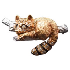McTeigue & Co Waschbär-Pin-Anhänger Platin und 18K Gold mit Diamanten um 1950