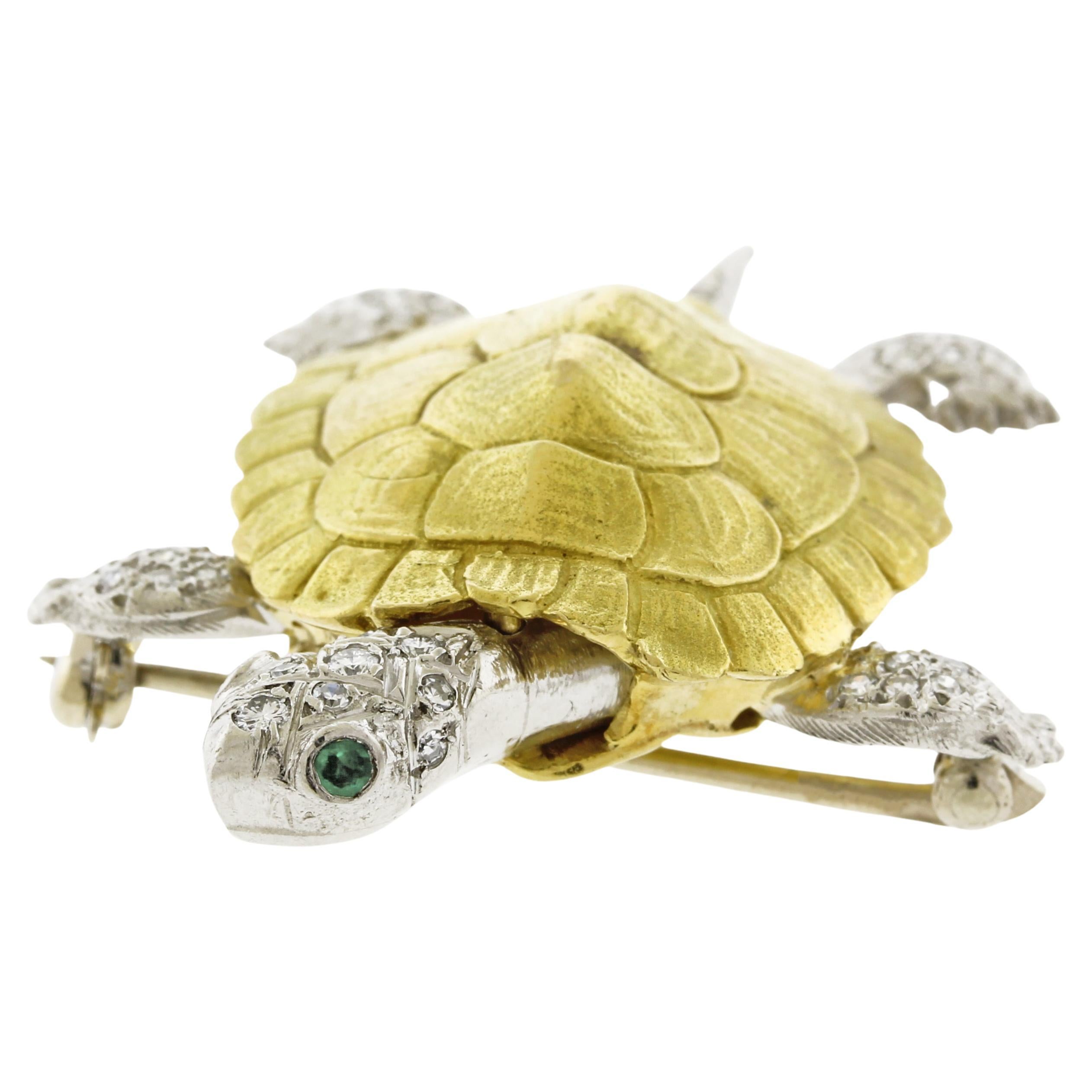 McTeigue Diamond and Emerald Turtle Brooch