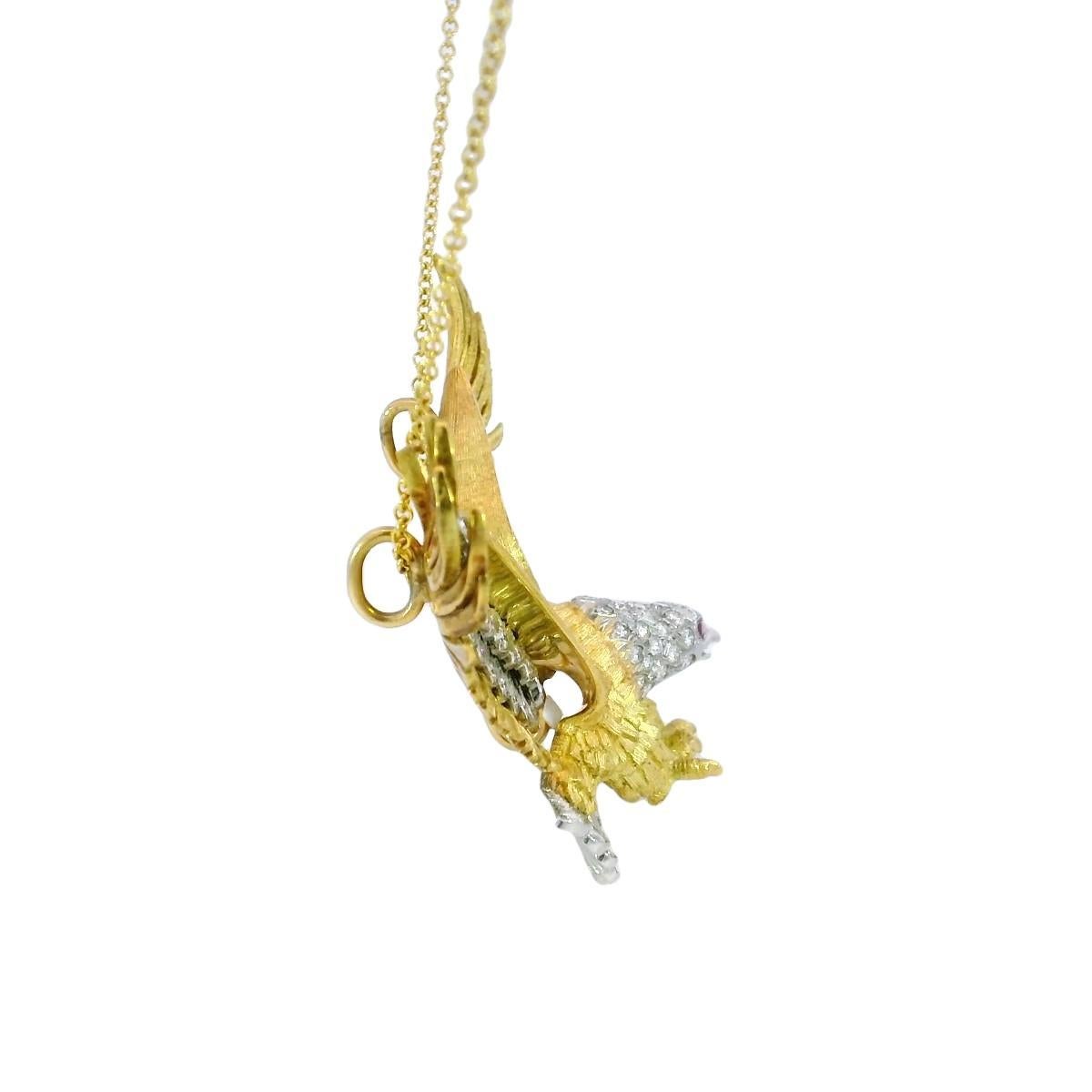 McTeigue Collana con ciondolo a forma di aquila in oro 18 carati e platino ~2ctw In condizioni ottime in vendita a Fairfield, CT