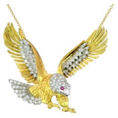 McTeigue Diamond Eagle Pendant Necklace 18K Gold Platinum ~2ctw