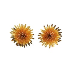 McTeigue & McClelland 18 Karat Gold Dandelion Earrings with Green Enamel Back