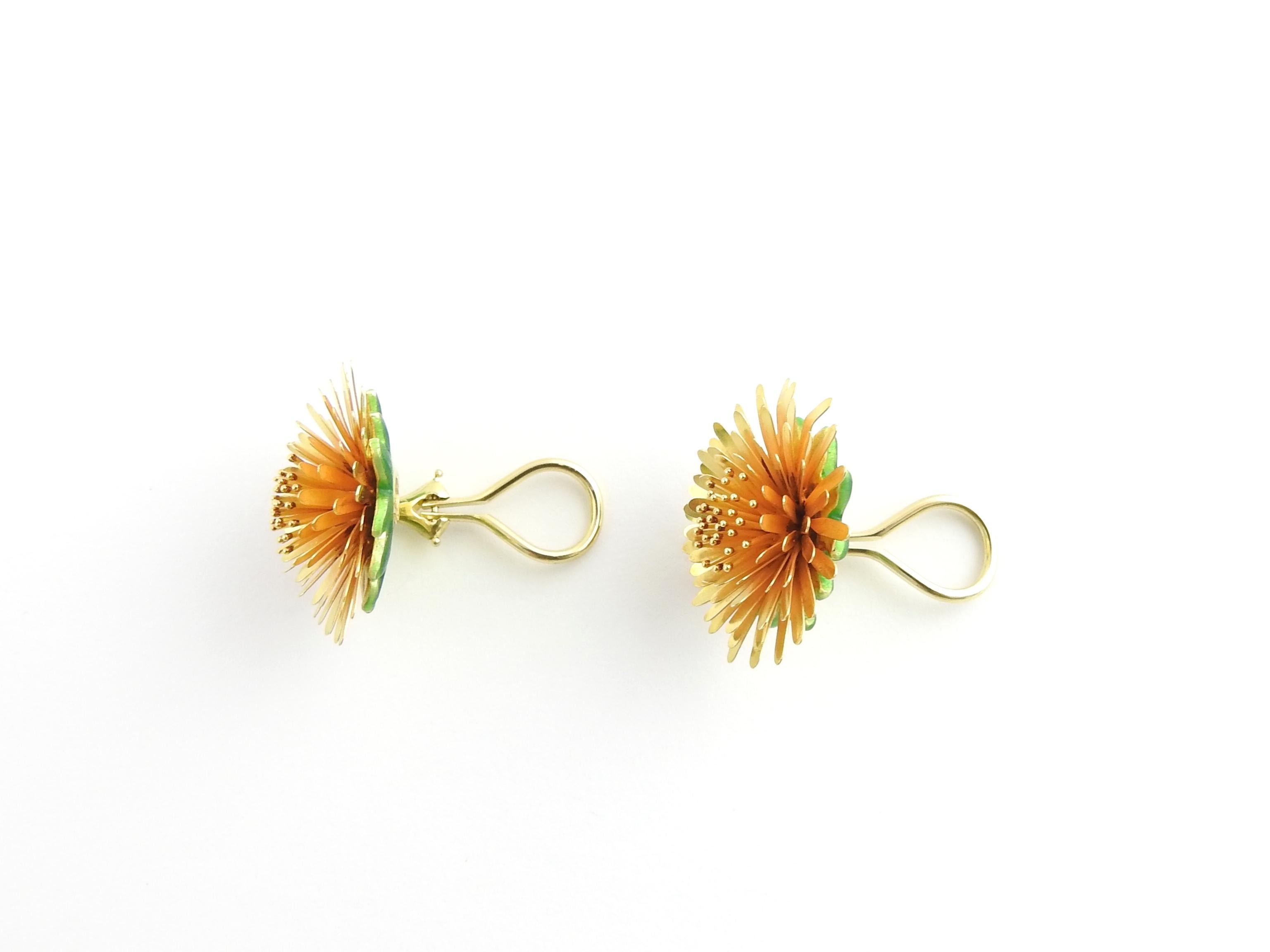 Women's McTeigue & McClelland 18 Karat Gold Dandelion Earrings with Green Enamel Back