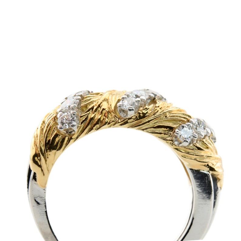 McTeigue & McClelland Vintage Diamond Leaf Motif Band Ring in Platinum, 18K Gold In Good Condition In Boston, MA