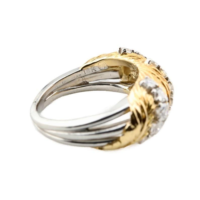 Women's or Men's McTeigue & McClelland Vintage Diamond Leaf Motif Band Ring in Platinum, 18K Gold