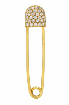 McTeigue Mid-Century 1.00 CTW Diamond 18K Yellow Gold Vintage Safety Pin Brooch (Broche à épingle à nourrice)