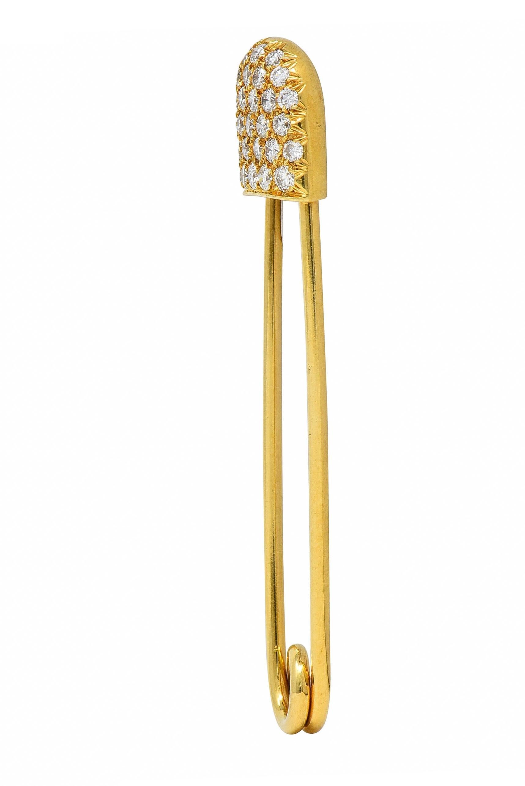 Brilliant Cut McTeigue Mid-Century 1.00 CTW Diamond 18K Yellow Gold Vintage Safety Pin Brooch