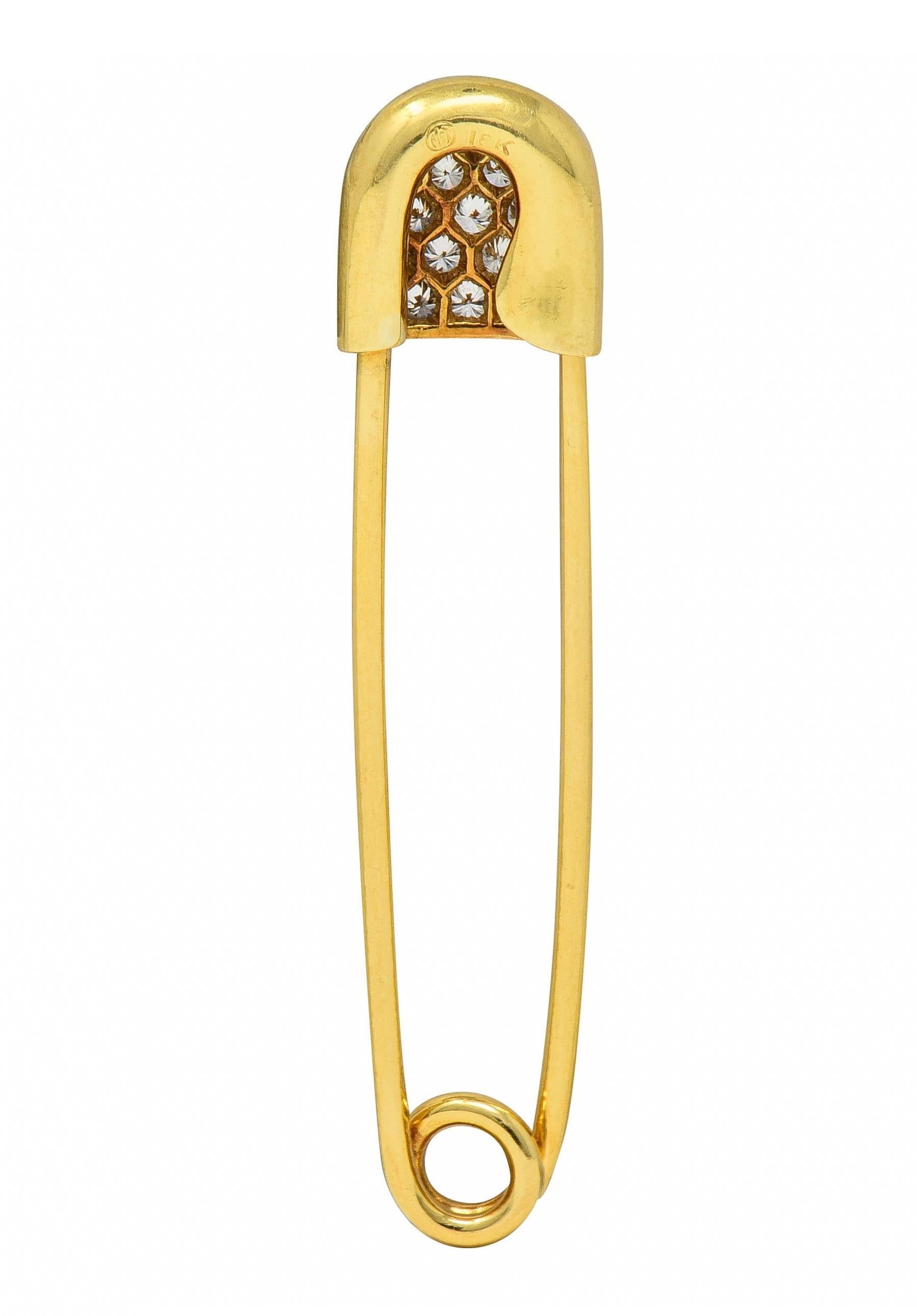 Women's or Men's McTeigue Mid-Century 1.00 CTW Diamond 18K Yellow Gold Vintage Safety Pin Brooch