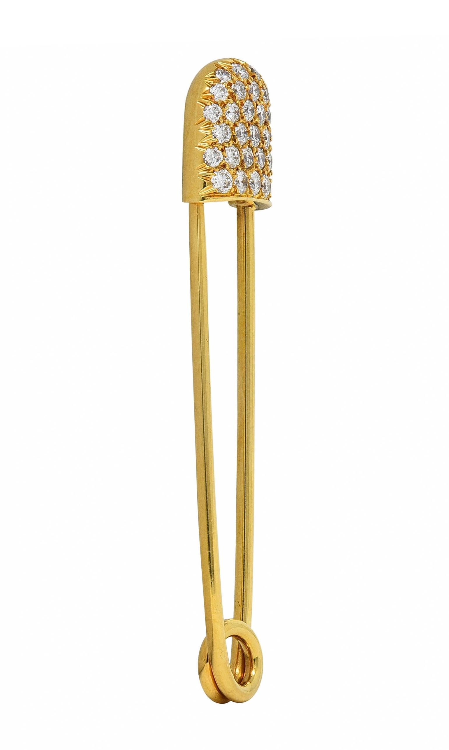 McTeigue Mid-Century 1.00 CTW Diamond 18K Yellow Gold Vintage Safety Pin Brooch 1