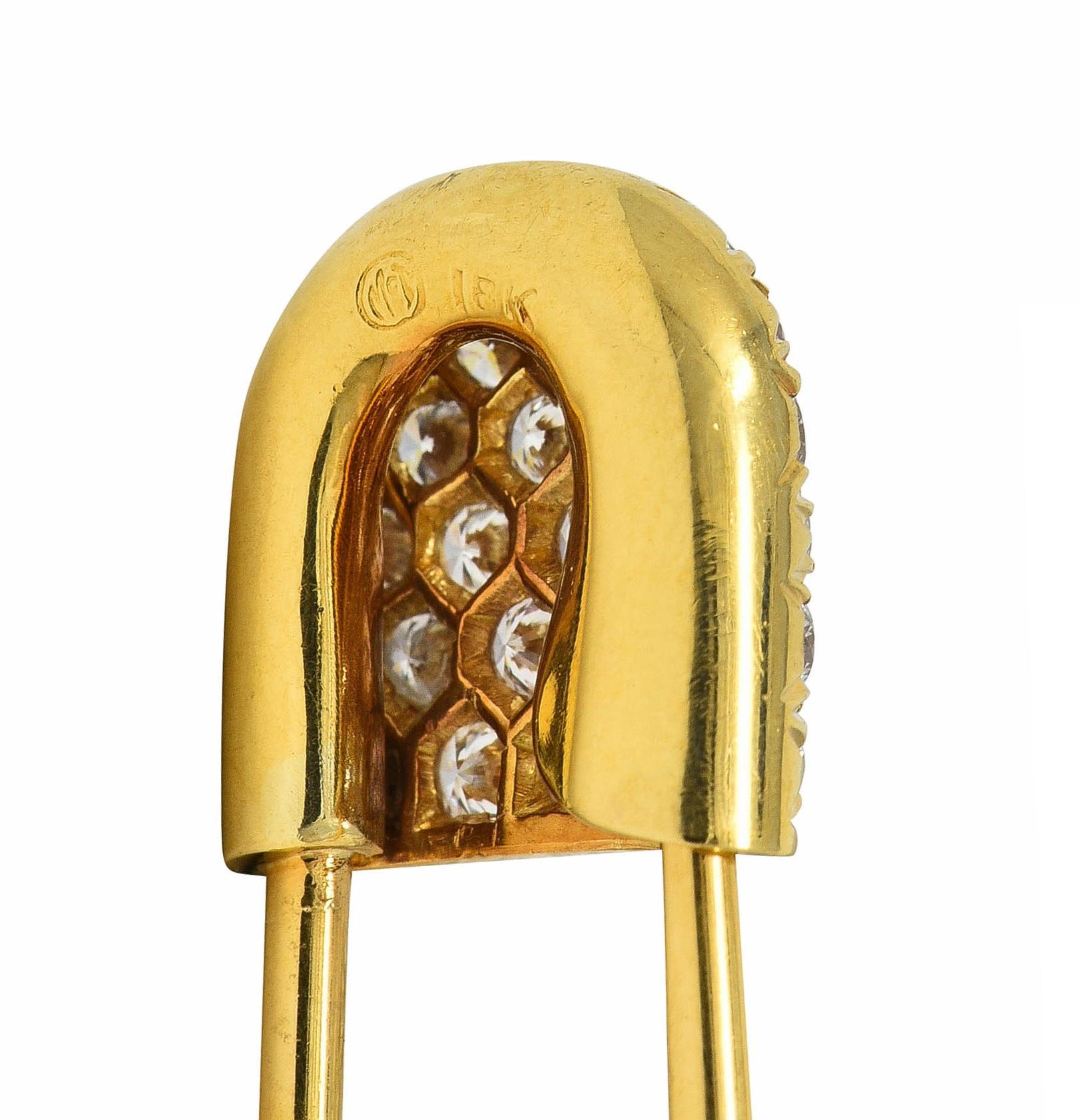 McTeigue Mid-Century 1.00 CTW Diamond 18K Yellow Gold Vintage Safety Pin Brooch 2