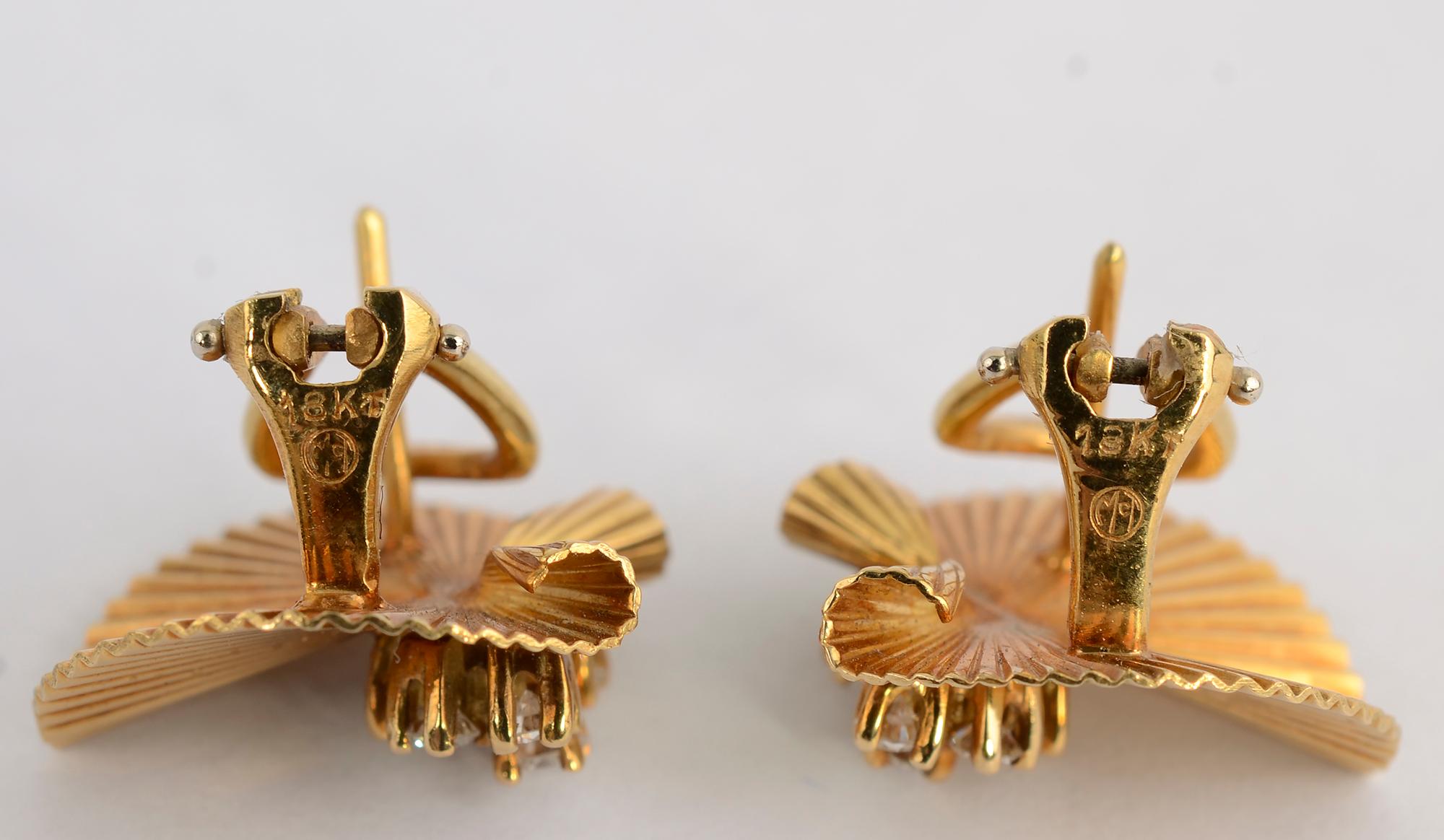 McTeigue Retro Gold Ruffled Earrings with Diamonds 1