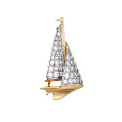 Pendentif Sailboat Vintage Diamond Platinum 18k Gold Art Deco Jewelry