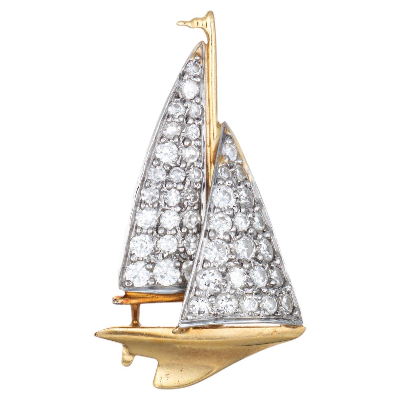 McTeigue Sailboat Pendant Vintage Diamond Platinum 18k Gold Art Deco Jewelry For Sale