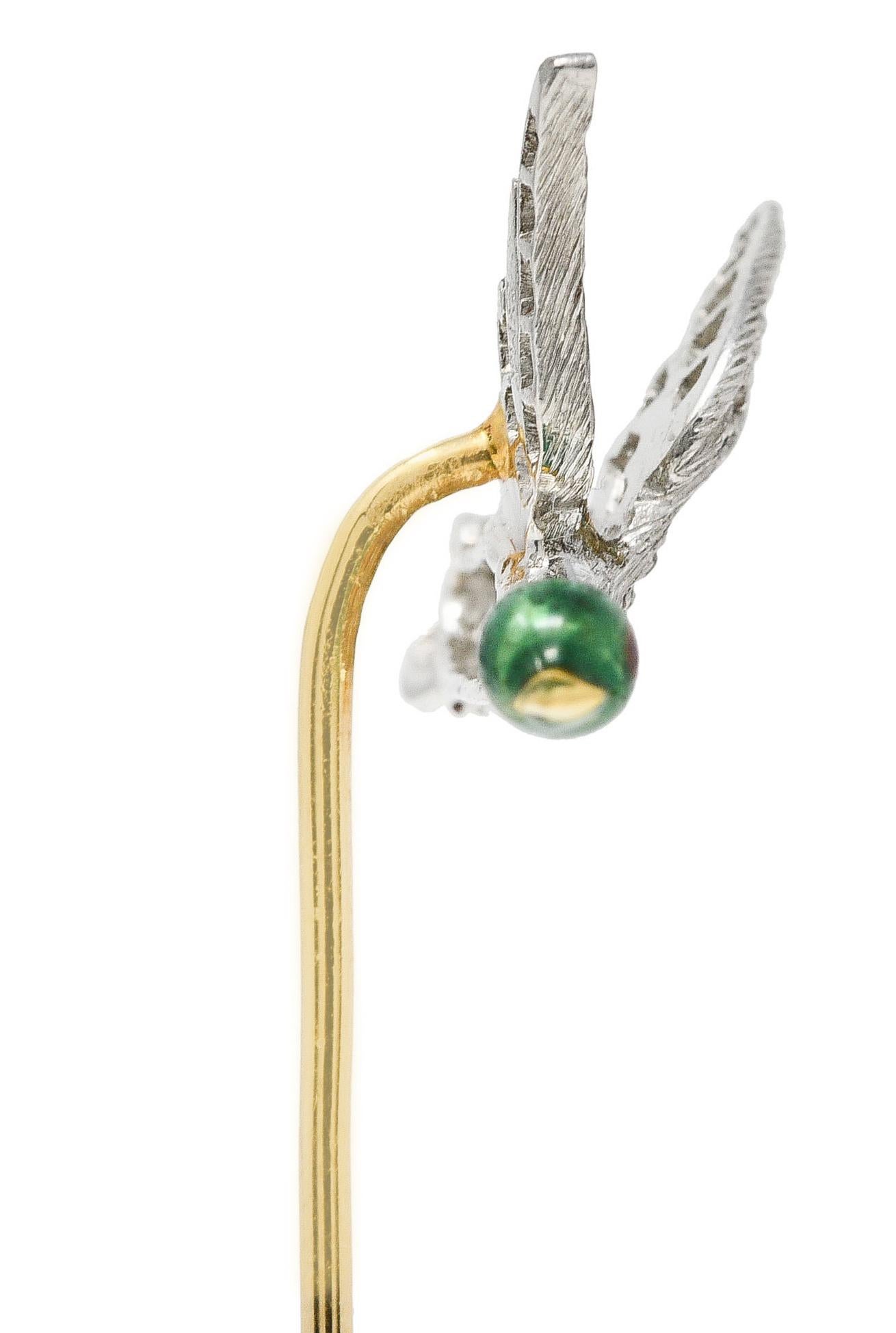 Mcteigue Vintage Mallard Duck Stickpin, Diamant Emaille Platin 18 Karat Gold im Zustand „Hervorragend“ im Angebot in Philadelphia, PA