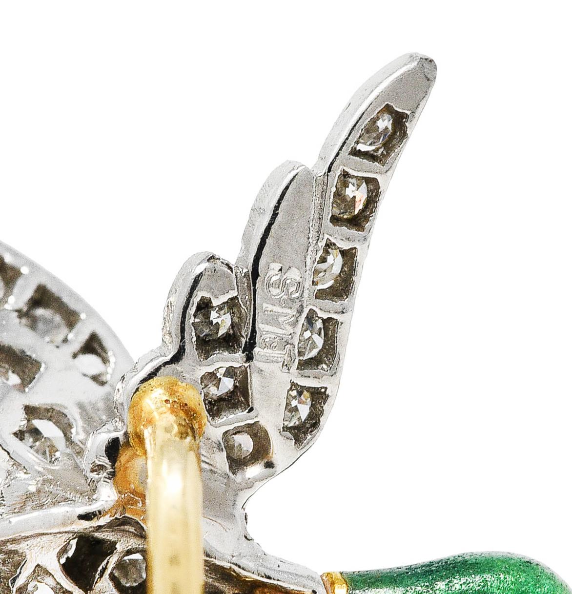 Mcteigue Vintage Mallard Duck Stickpin, Diamant Emaille Platin 18 Karat Gold für Damen oder Herren im Angebot