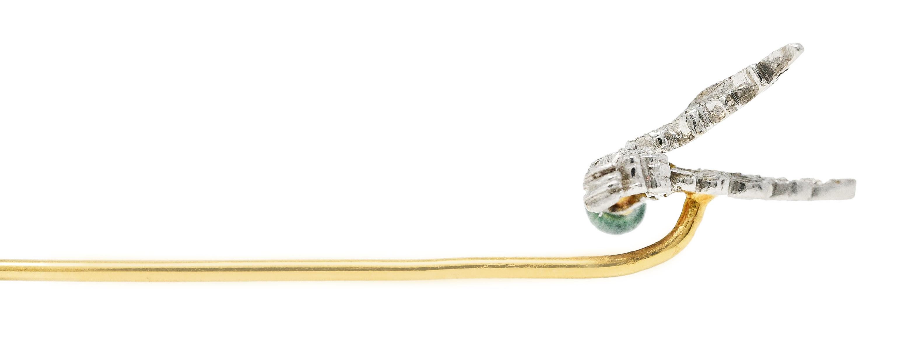 Mcteigue Vintage Diamond Enamel Platinum 18 Karat Gold Mallard Duck Stickpin For Sale 2