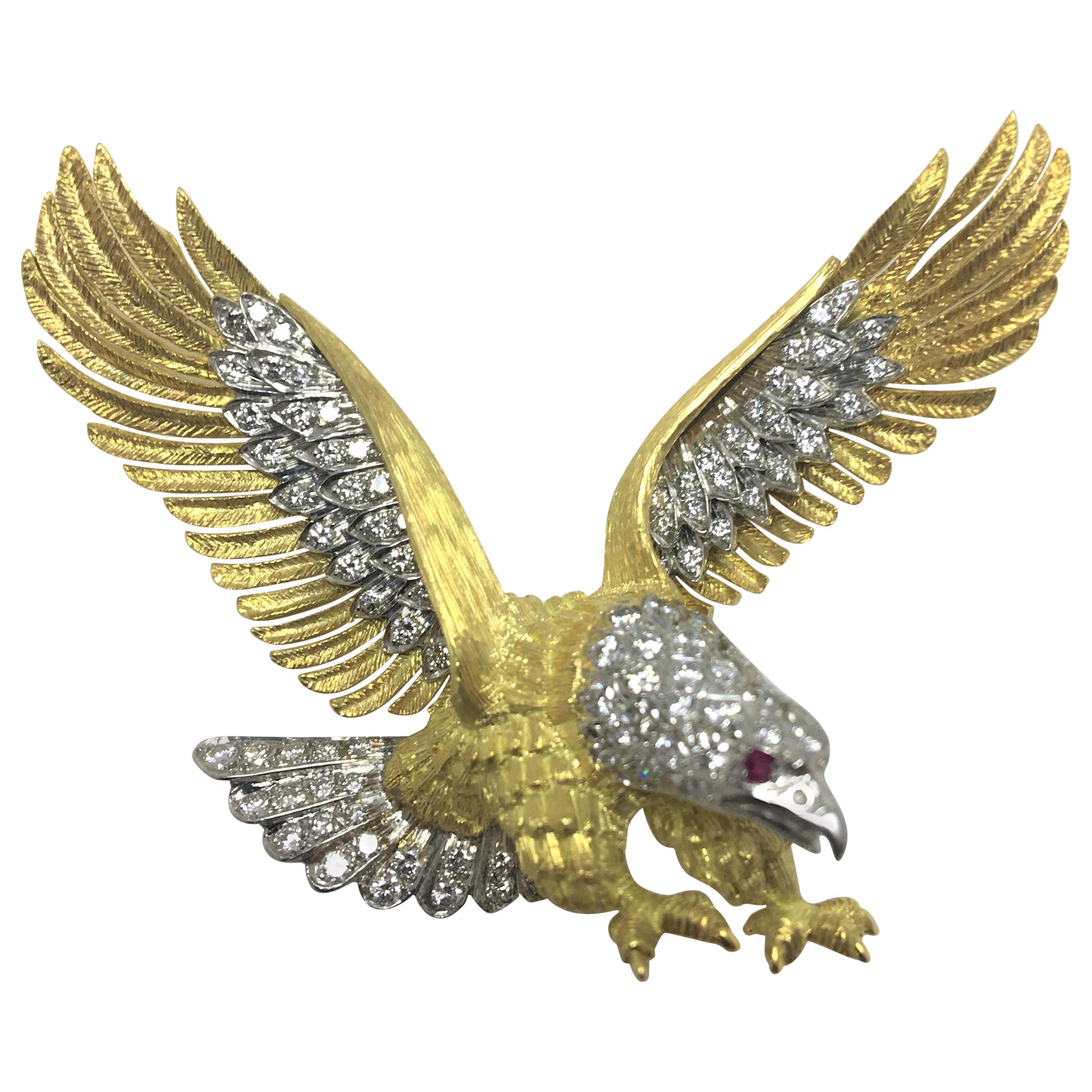 McTiegue Diamond Ruby Eagle Brooch For Sale at 1stDibs