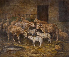 M.D - Barbizon School Late 19th Century Oil, Dorset Ewes & Lambs