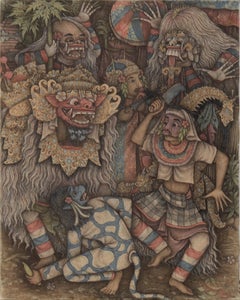 Barong Mask Dance - Balinese Ubud Painting by MD Bawa Pene Pawan