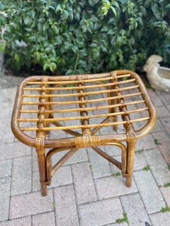 Md Century Modern Bent Bamboo Footstool with Strawberry Cushion