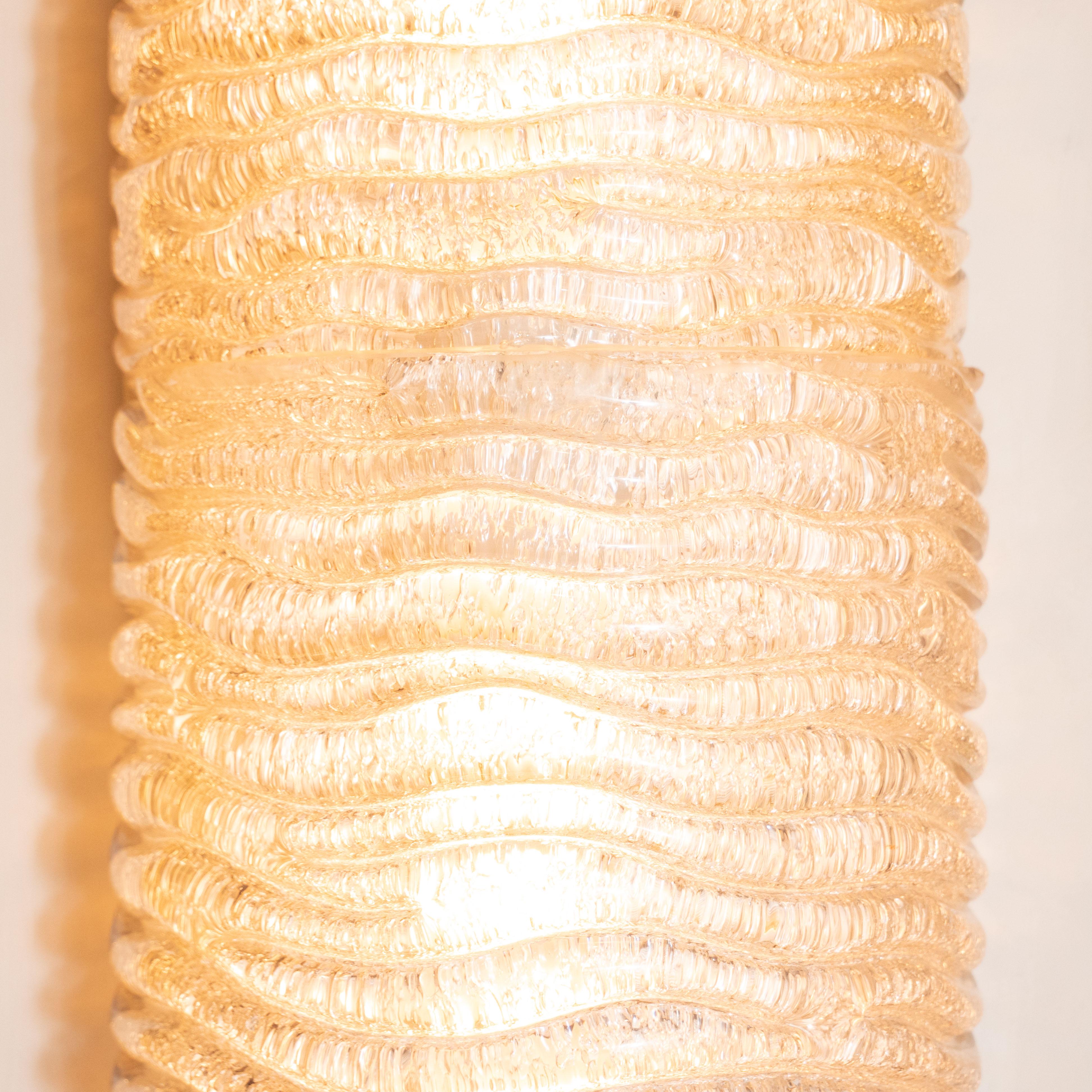Italian Md-Century Modern Organic Ribbed and Textured Glass Sconces