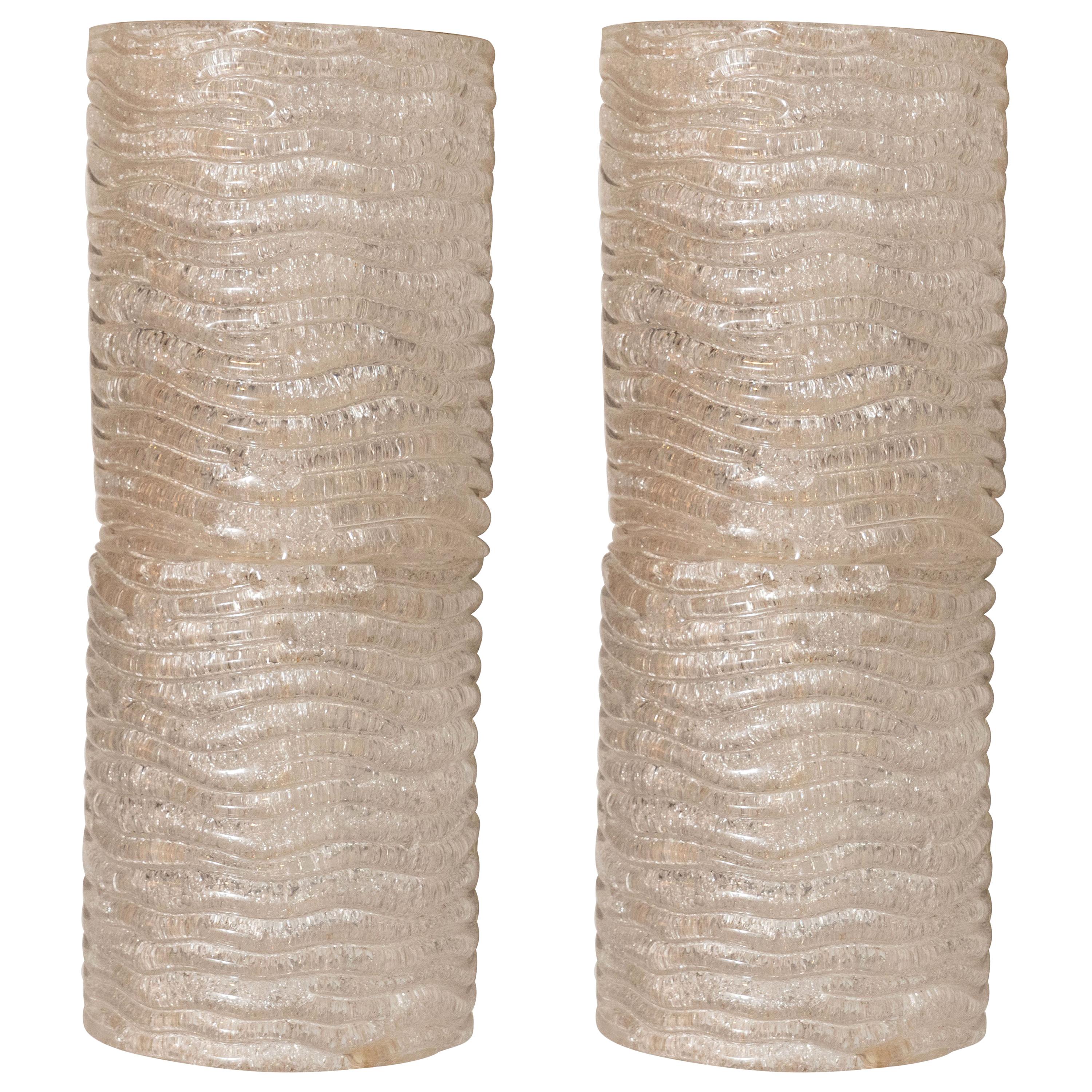 Md-Century Modern Organic Ribbed and Textured Glass Sconces