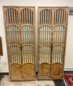 Md Century Modern Pair of Tall Faux Bamboo Display Case China Cabinets Vitrines