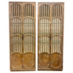 Md Century Modern Pair of Tall Faux Bamboo Display Case China Cabinets Vitrines