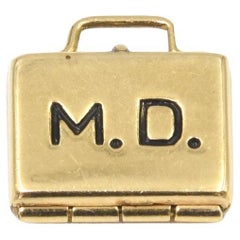 MD Doctor Briefcase Charm Pendant With Enamel Baby Person Inside 14k Yellow Gold